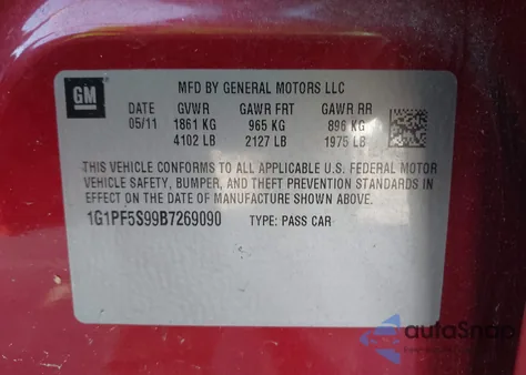 2011 Chevrolet Cruze 1Lt from USA, damaged, VIN 1G1PF5S99B7269090